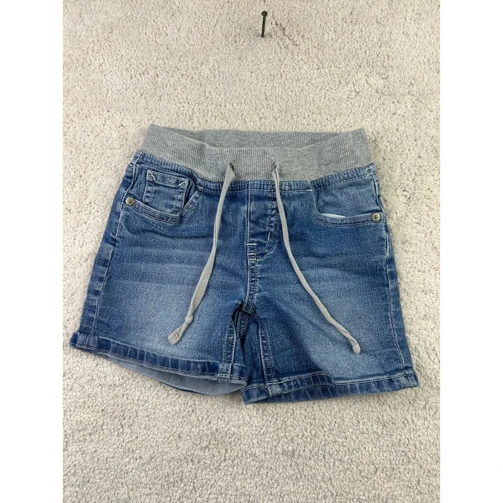 Justice Girls Denim Shorts‎ Size 8S With Gray Waistband & Drawstring